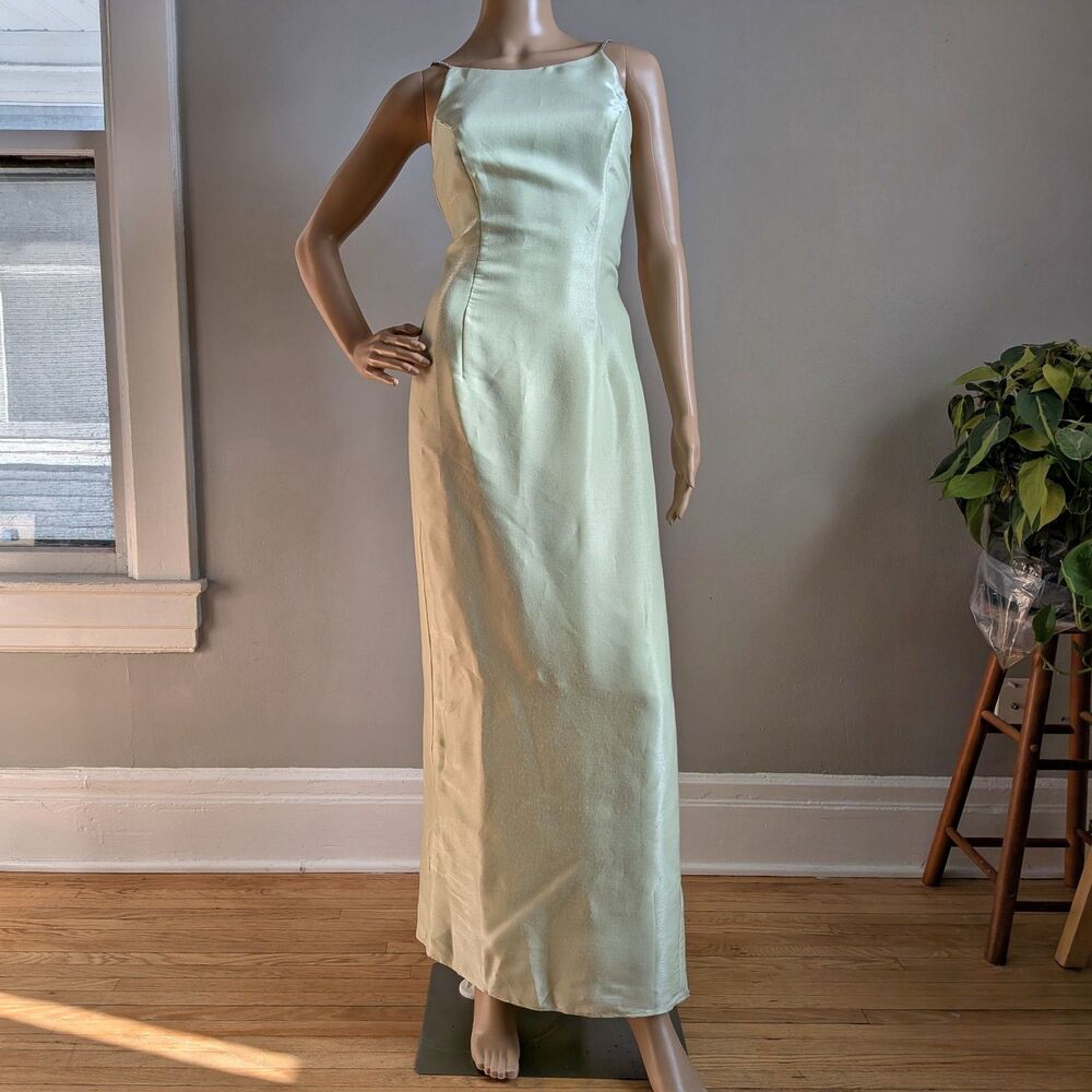 Vintage Jessica McClintock Green Prom Gown Maxi Dress Rhinestone Size 5/6